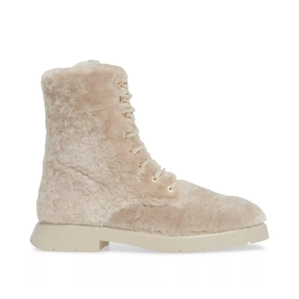 $750 Stuart Weitzman McKenzee Genuine Shearling Combat Boot NATURAL 8 (SE23)